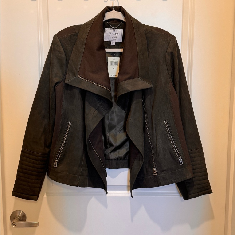 Lucky Brand Women's Dark Brown Suede Asymmetrical Jacket